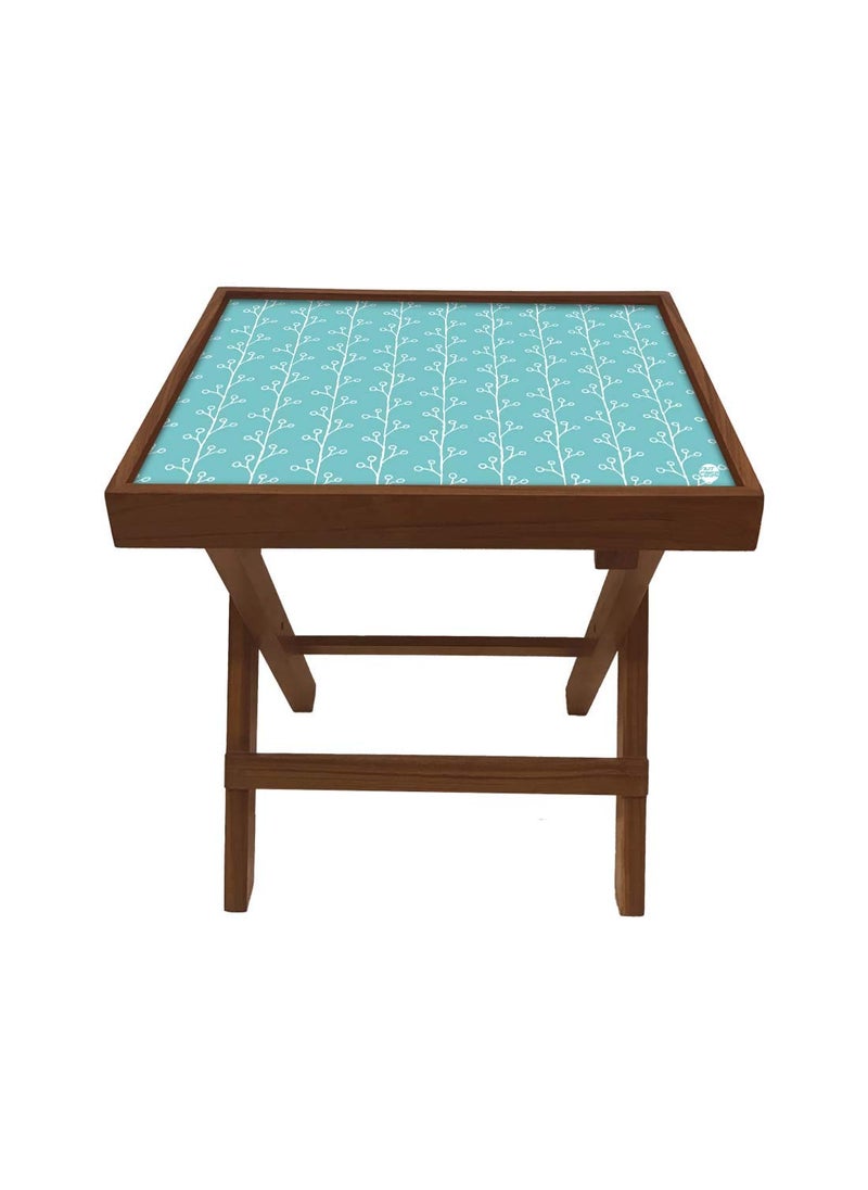 Nutcase Nutcase Designer Teak Wood Side Table Folding Wooden Bedside Coffee Outdoor Picnic Table Baby Blue Patters  - Image 3