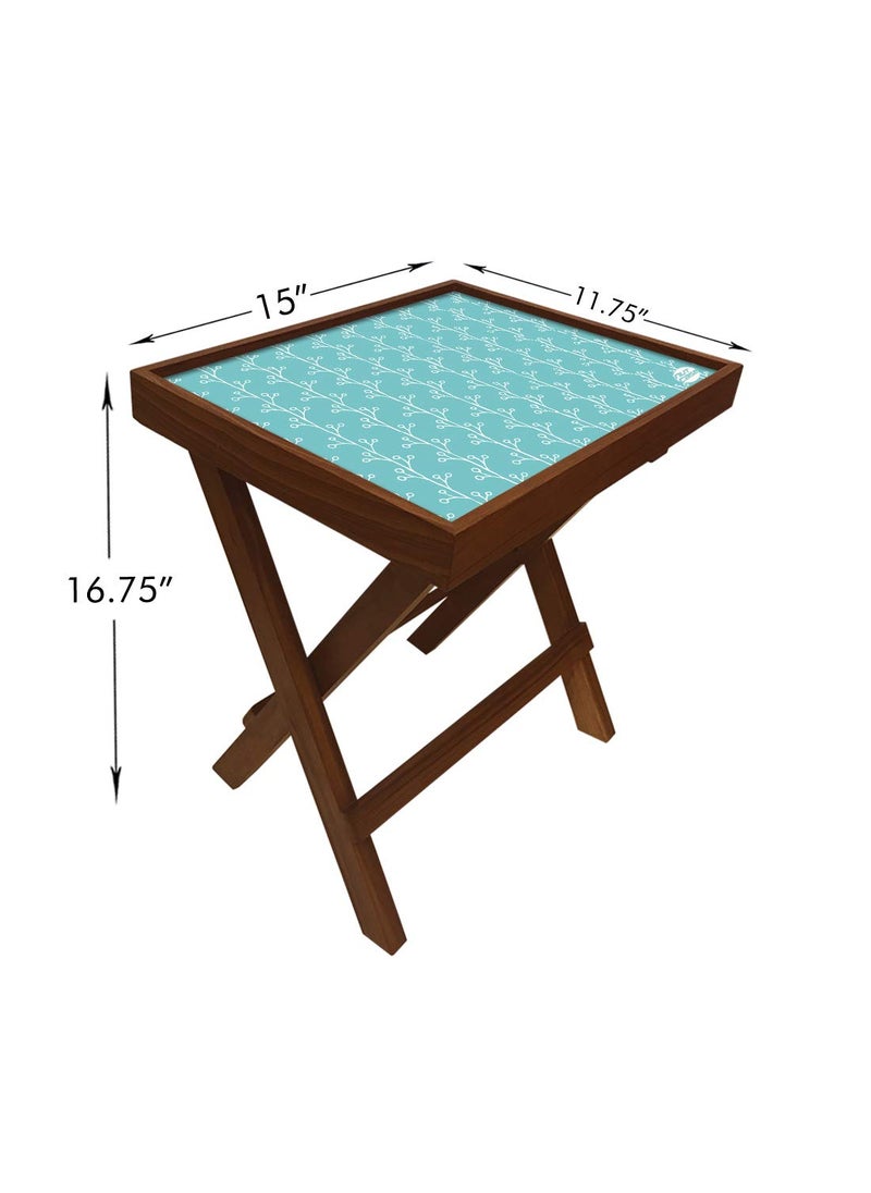 Nutcase Nutcase Designer Teak Wood Side Table Folding Wooden Bedside Coffee Outdoor Picnic Table Baby Blue Patters  - Image 5