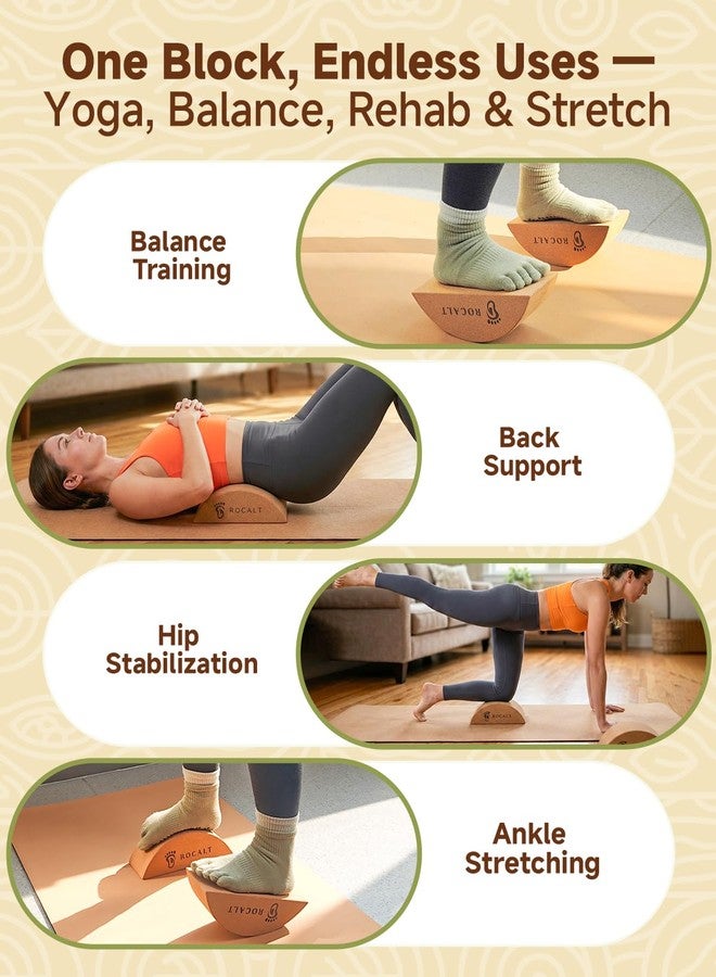 Rocalt 2 Pack Cork Yoga Blocks, Half Moon Yoga Block & Calf Stretching, Cork Foot Stretcher for Plantar Fasciitis Relief, Ankle Stretcher Pilates Block, Improve Balance, Stability & Foot Mobility - Image 4
