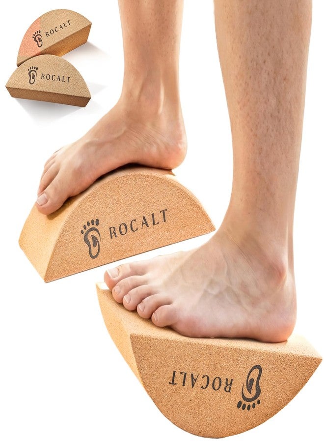 Rocalt 2 Pack Cork Yoga Blocks, Half Moon Yoga Block & Calf Stretching, Cork Foot Stretcher for Plantar Fasciitis Relief, Ankle Stretcher Pilates Block, Improve Balance, Stability & Foot Mobility - Image 1