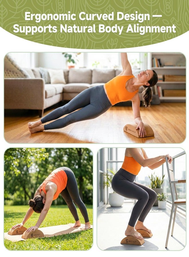 Rocalt 2 Pack Cork Yoga Blocks, Half Moon Yoga Block & Calf Stretching, Cork Foot Stretcher for Plantar Fasciitis Relief, Ankle Stretcher Pilates Block, Improve Balance, Stability & Foot Mobility - Image 3