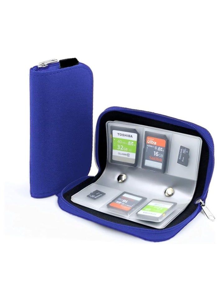 erorex - Memory Card Cases, 22 Slot Zippered SD Micro SD CF SDXC SDHC MMC Secure Digital Memory Compact Flash Cards Carrying Holder Bags Pouch Organizer Keeper Media Storage & Organization, 1PCS 8 Pages (Blue) - Image 1