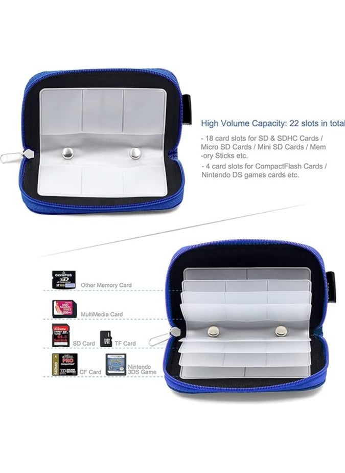 erorex - Memory Card Cases, 22 Slot Zippered SD Micro SD CF SDXC SDHC MMC Secure Digital Memory Compact Flash Cards Carrying Holder Bags Pouch Organizer Keeper Media Storage & Organization, 1PCS 8 Pages (Blue) - Image 1