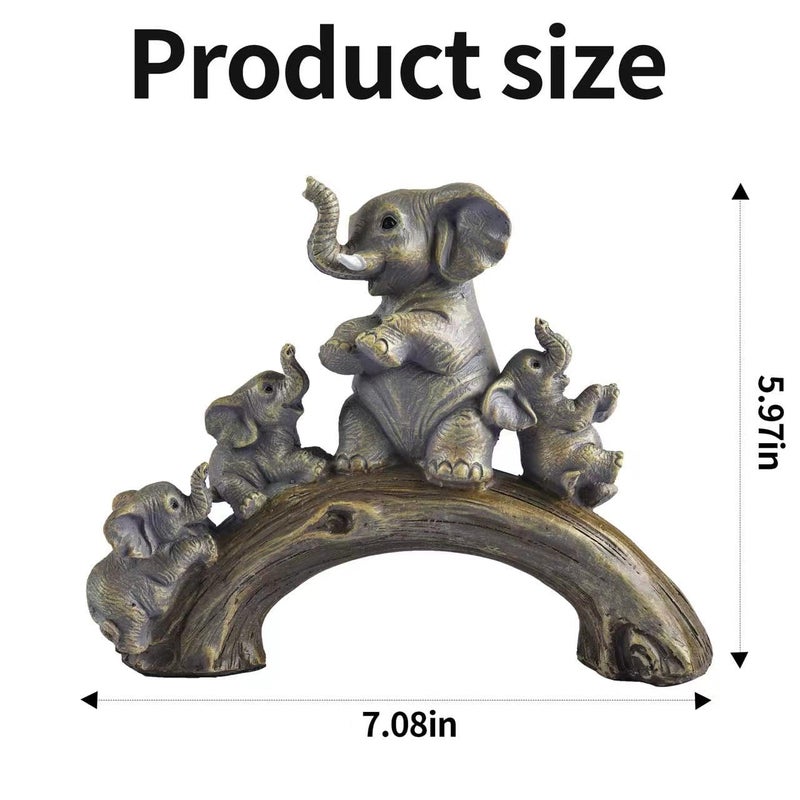 FriyGardcn Cute Yellow Elephant Statues Home DÃ©cor The Good Luck Elephant and Her Three Children are Playing on a Log Bridge Good Gifts for Women Decoration for Living Room, Bedroom, Office - Image 4