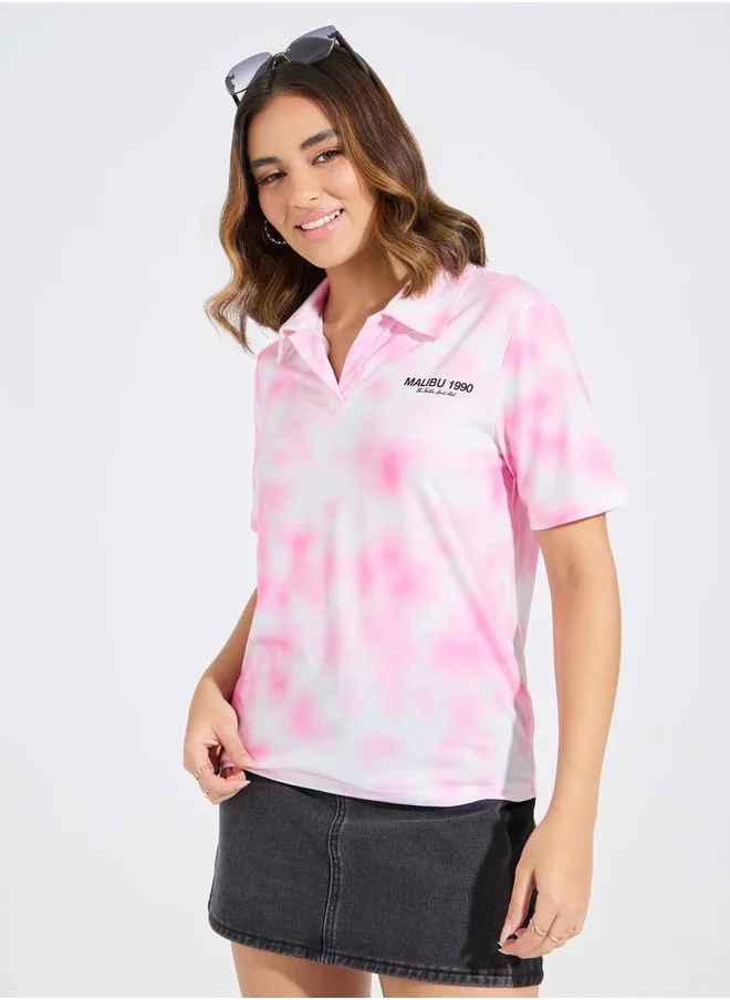 Styli Regular Fit Tie & Dye Printed Polo T-Shirt