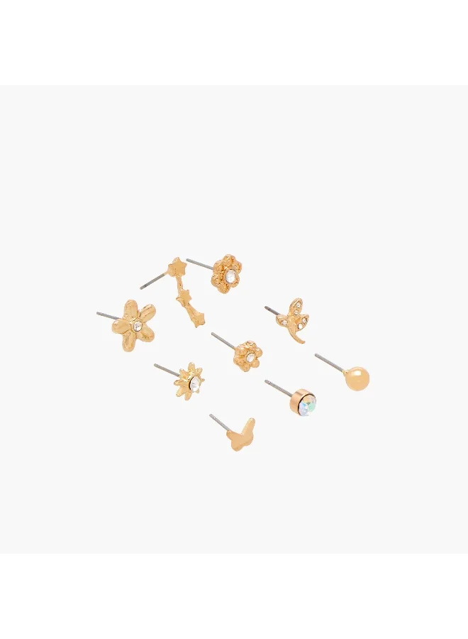 لايف ستايل Pack of 9 Assorted Gold Tone Stud Earrings with Pushback Closure