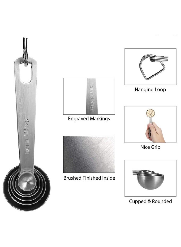 6 Pcs Stainless Steel Measuring Spoons Sliver  - Image 2