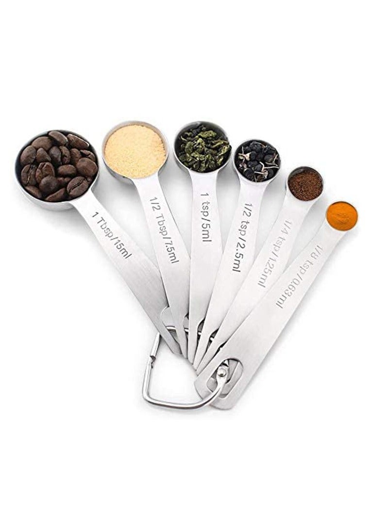 6 Pcs Stainless Steel Measuring Spoons Sliver  - Image 3