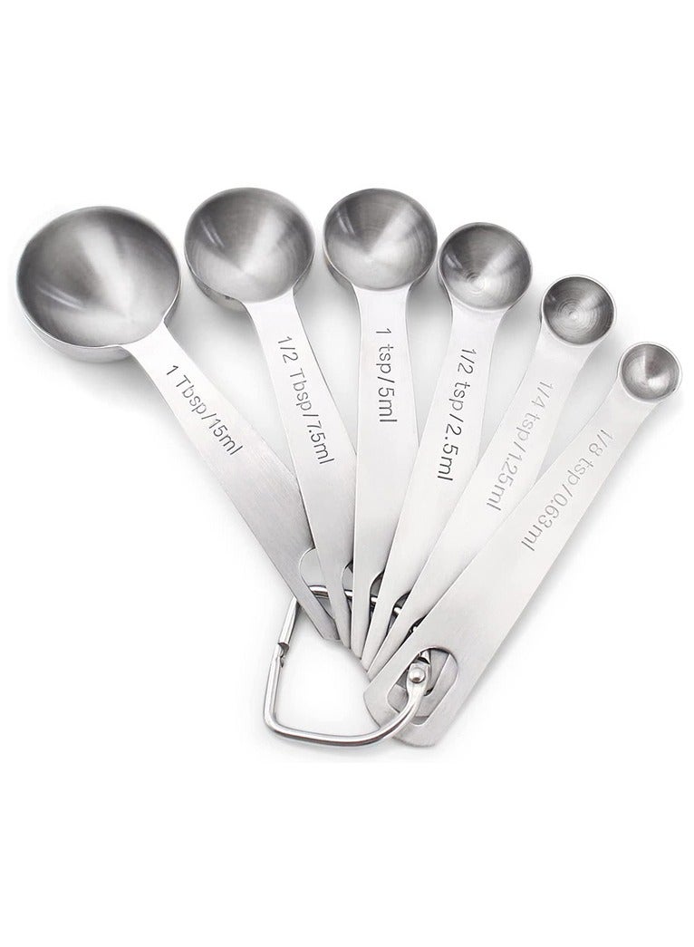 6 Pcs Stainless Steel Measuring Spoons Sliver  - Image 1