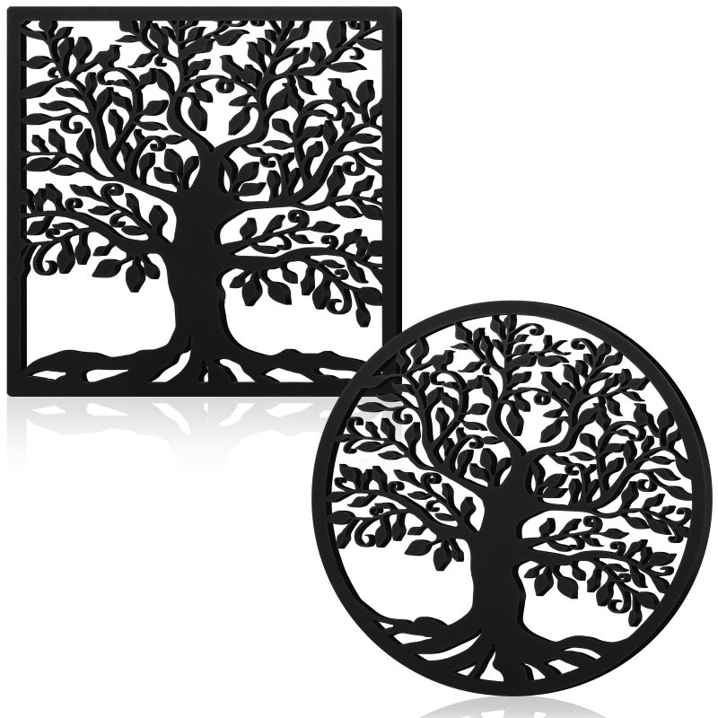 Beeveer 2 Pcs Life Tree Cast Iron Trivet for Hot Dishes 71 Inch Metal Trivet for Hot Pots and Pans Decorative Heat Resistant Trivets with Rubber Feet Caps and Ring Hanger for Kitchen