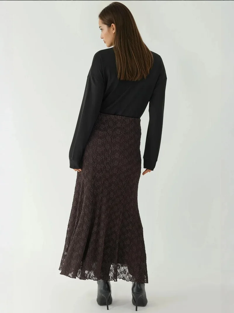 HICCUP Chestnut Brown High Waist Lace Maxi Skirt for Women | Best Price UAE