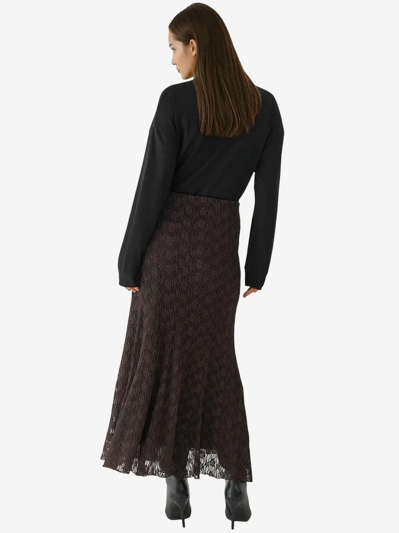 Hiccup Chestnut Brown High Waist Lace Maxi Skirt for Women | Best Price UAE