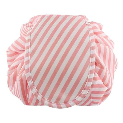 Nirvik Women’s Waterproof Travel Cosmetic & Toiletry Bag | Multifunction Portable Makeup Organizer with Drawstrings, Lazy Travel Storage Pouch (Pink Line) - Image 1