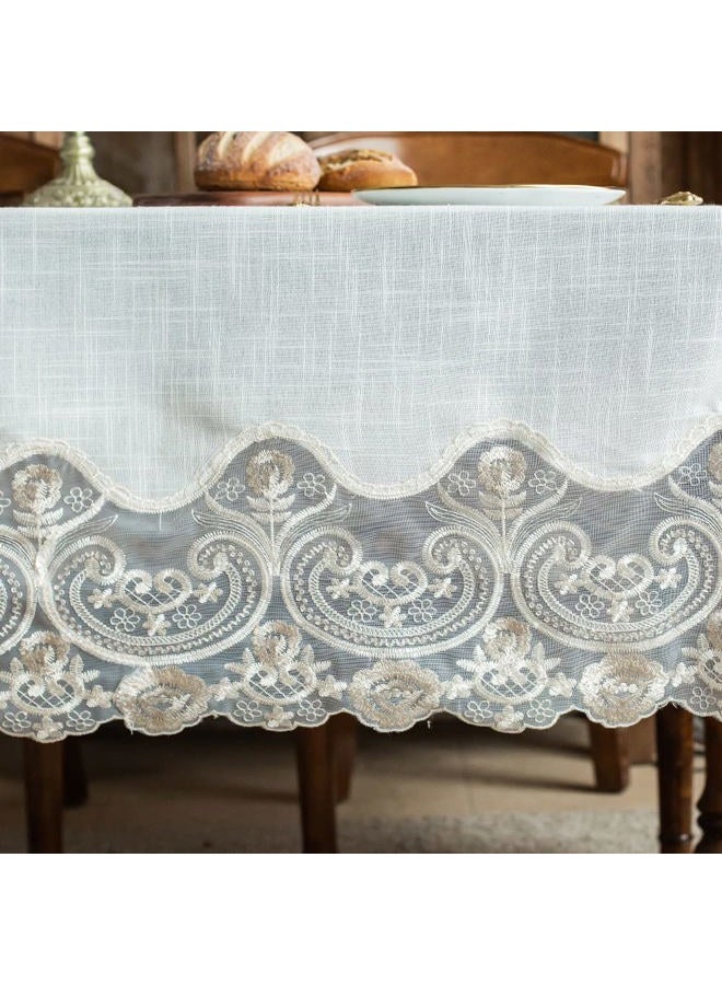 ARTABLE Lace Rectangular Tablecloths with Exquisite Macrame Border Clear Embroidered Kitchen Holidays Fabric Tablecloth (Beige, 52 x 70 Inch Oval) - Image 2