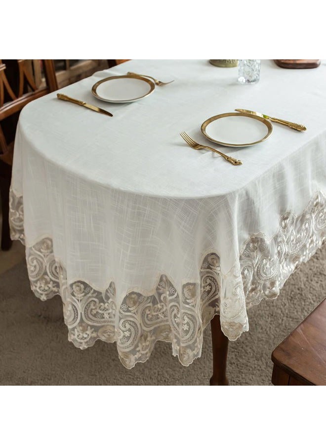 ARTABLE Lace Rectangular Tablecloths with Exquisite Macrame Border Clear Embroidered Kitchen Holidays Fabric Tablecloth (Beige, 52 x 70 Inch Oval) - Image 1