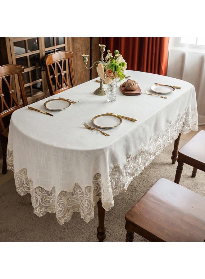 ARTABLE Lace Rectangular Tablecloths with Exquisite Macrame Border Clear Embroidered Kitchen Holidays Fabric Tablecloth (Beige, 52 x 70 Inch Oval) - Image 5