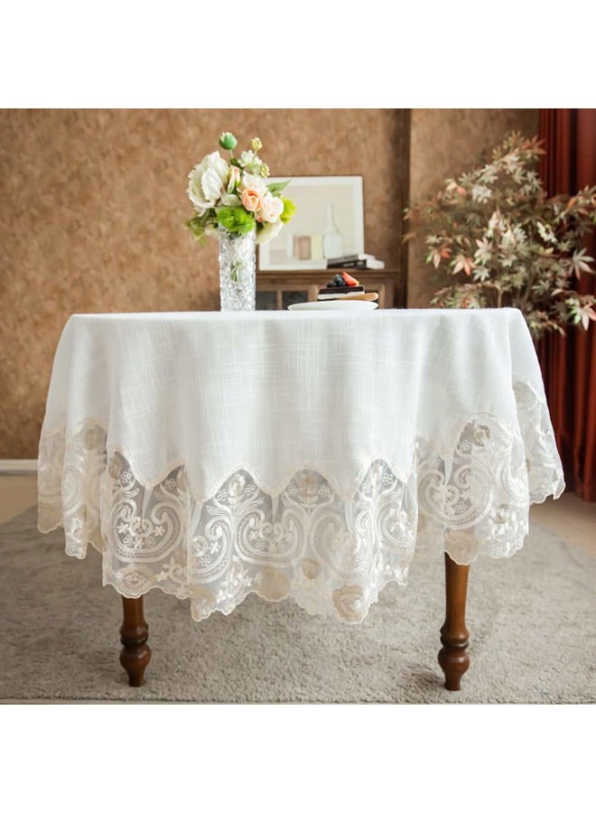 ARTABLE Lace Rectangular Tablecloths with Exquisite Macrame Border Clear Embroidered Kitchen Holidays Fabric Tablecloth (Beige, 52 x 70 Inch Oval) - Image 4