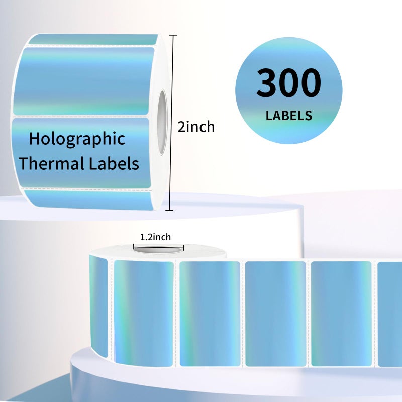 Yegawen Direct Thermal Label 2x1 Inch- Barcode Labels- Holographic Thermal Sticker Labels for Address, Shipping, Compatible with Rollo Label Printer & MUNBYN& Zebra (300 Labels/Blue) - Image 2