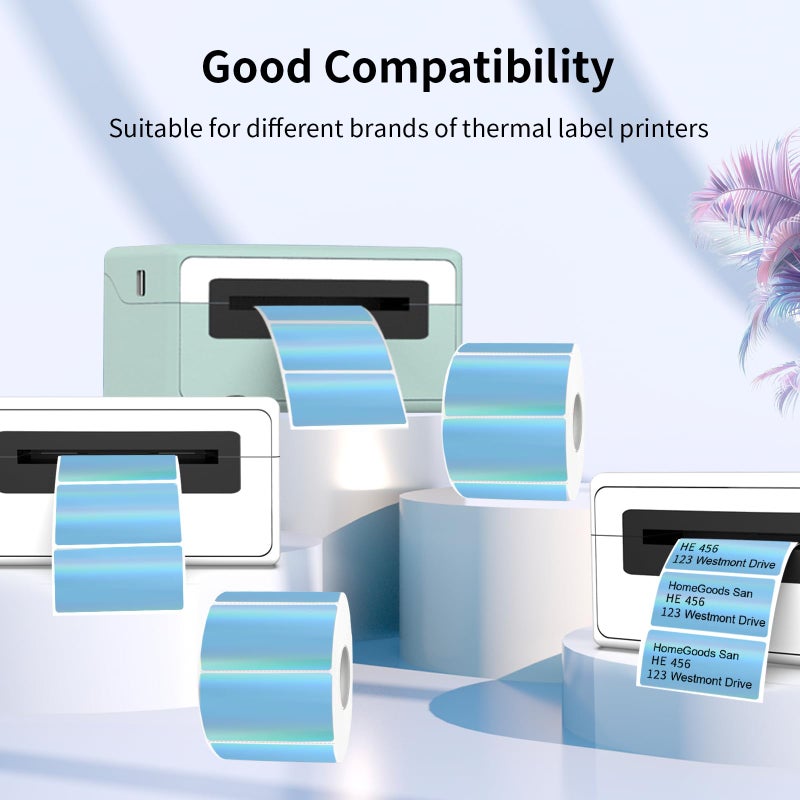 Yegawen Direct Thermal Label 2x1 Inch- Barcode Labels- Holographic Thermal Sticker Labels for Address, Shipping, Compatible with Rollo Label Printer & MUNBYN& Zebra (300 Labels/Blue) - Image 3