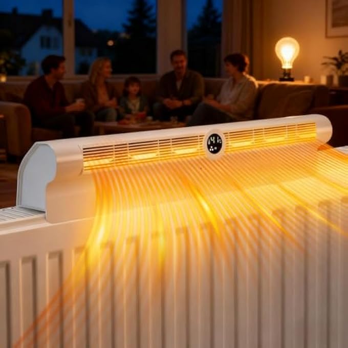 RADIATOR FAN WHITE - ENERGY-EFFICIENT HEAT DISTRIBUTOR WITH 6 FANS, AUTOMATIC ON/OFF FUNCTION, 3-LEVEL CONTROL, RGB LED AND REMOTE CONTROL FOR FAST HEAT DISTRIBUTION - Image 1