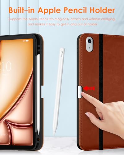 DTTO for iPad Air 11-inch Case M3/M2 (2025/2024), iPad Air 5th / 4th Generation (2022/2020), Premium Leather Business Folio Stand Cover with Pencil Holder - Auto Sleep/Wake, Brown - Image 4