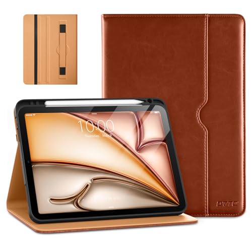DTTO for iPad Air 11-inch Case M3/M2 (2025/2024), iPad Air 5th / 4th Generation (2022/2020), Premium Leather Business Folio Stand Cover with Pencil Holder - Auto Sleep/Wake, Brown - Image 1
