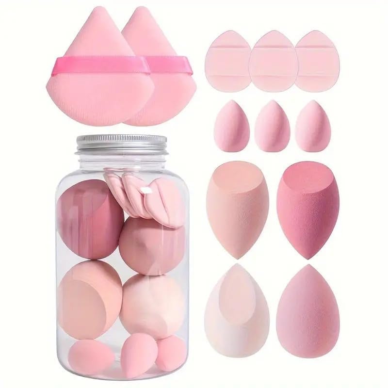 Ruby Face Rubyface Makeup Sponges Set With Storage Jar, Including 4 Blenders, 3 Mini Beauty Blenders, 3 Mini Finger Cushions 2 Triangle Puff For Liquid, Cream & Powder, Multicolor Makeup Sponge Set for All types Of Skin - Image 3