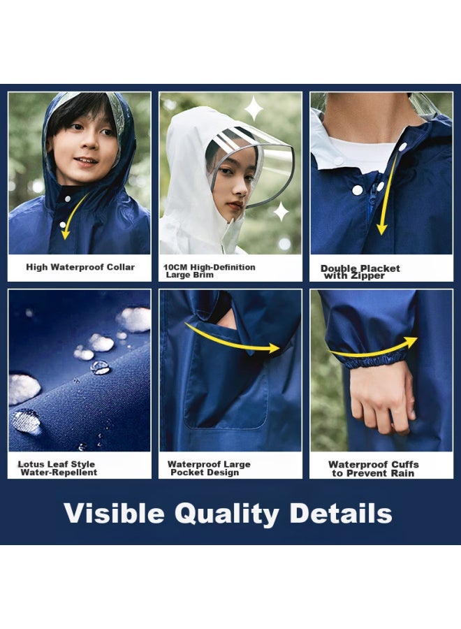 Moremerry Children's Raincoat, For Boys And Girls, Full Body Waterproof Thickened Poncho, Student School Raincoat, Navy Panda, 2XL - Image 5