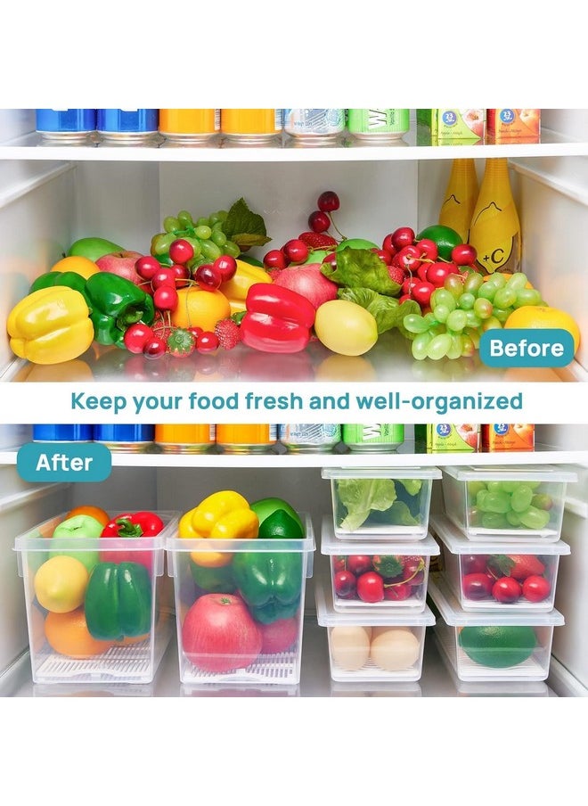 Rylan Rylan Plastic Fridge Storage Boxes (Pack Of 8), Fridge Organizer With Removable Drain Plate Tray Keeps Fruits, Vegetables, Meat, Fish Fresh Longer (1500 Ml),White  - Image 3