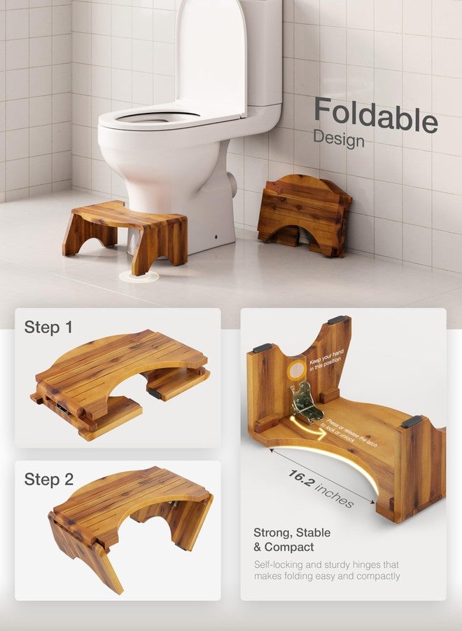 TINAMO 7” Acacia Wood Foldable Toilet Stool, Round Edge Squatting Stool for Adults - Up to 400LBS Weight Capacity Foot Stool for Toilet, 2-in-1 Toilet Stool Squat Adult - No Assembly Required - Image 3