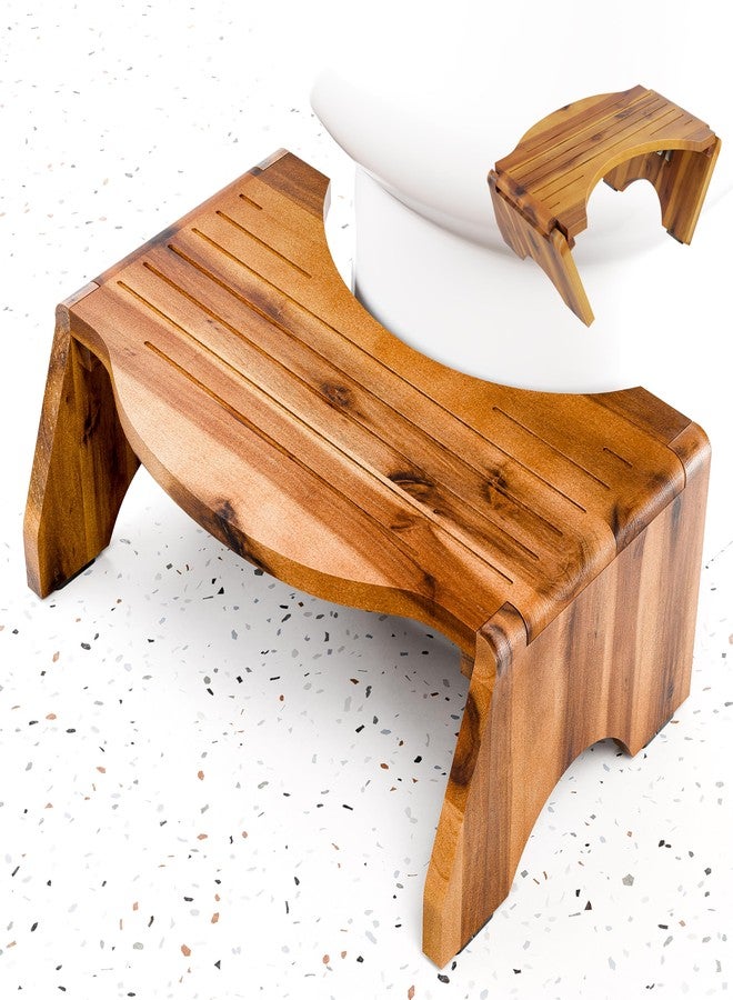 TINAMO 7” Acacia Wood Foldable Toilet Stool, Round Edge Squatting Stool for Adults - Up to 400LBS Weight Capacity Foot Stool for Toilet, 2-in-1 Toilet Stool Squat Adult - No Assembly Required - Image 1