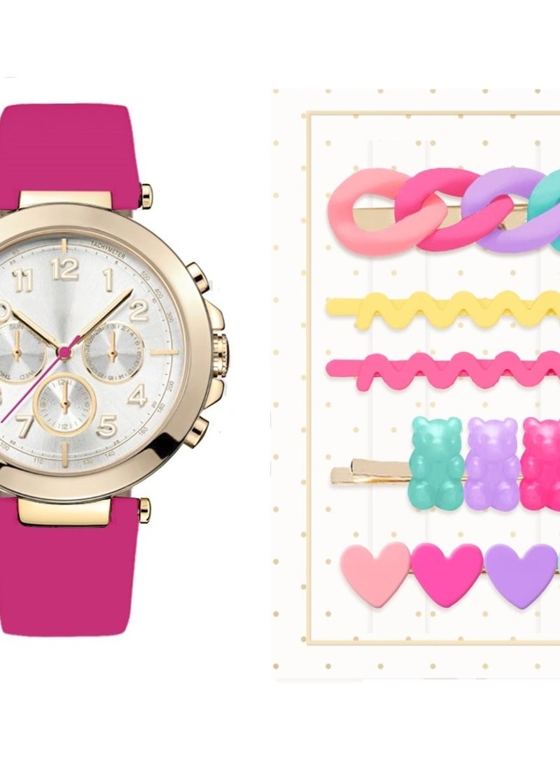 جيسيكا كارليل ساعة جيسيكا كارلايل النسائية الكاجوال بعقارب مع طقم مشابك شعر - Image 1