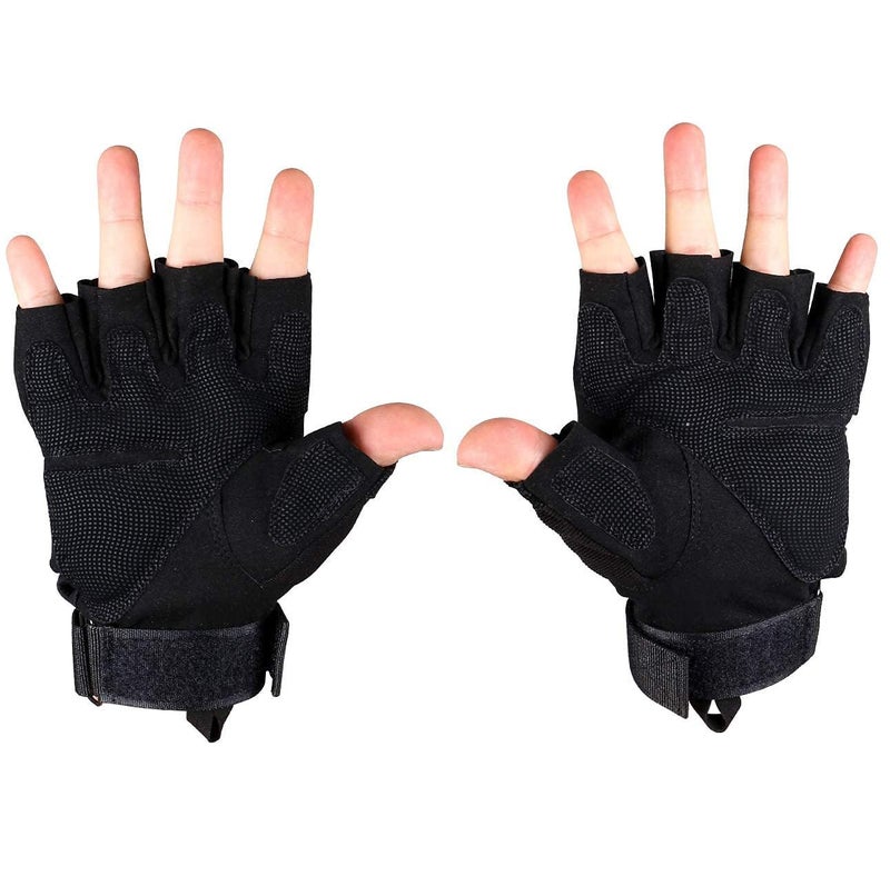 Shopfleet Tactical Gloves with Rubber Knuckle Punch | Non-Slip Half Finger with Firm Padding Motorcycle Gloves (Black) - Image 4