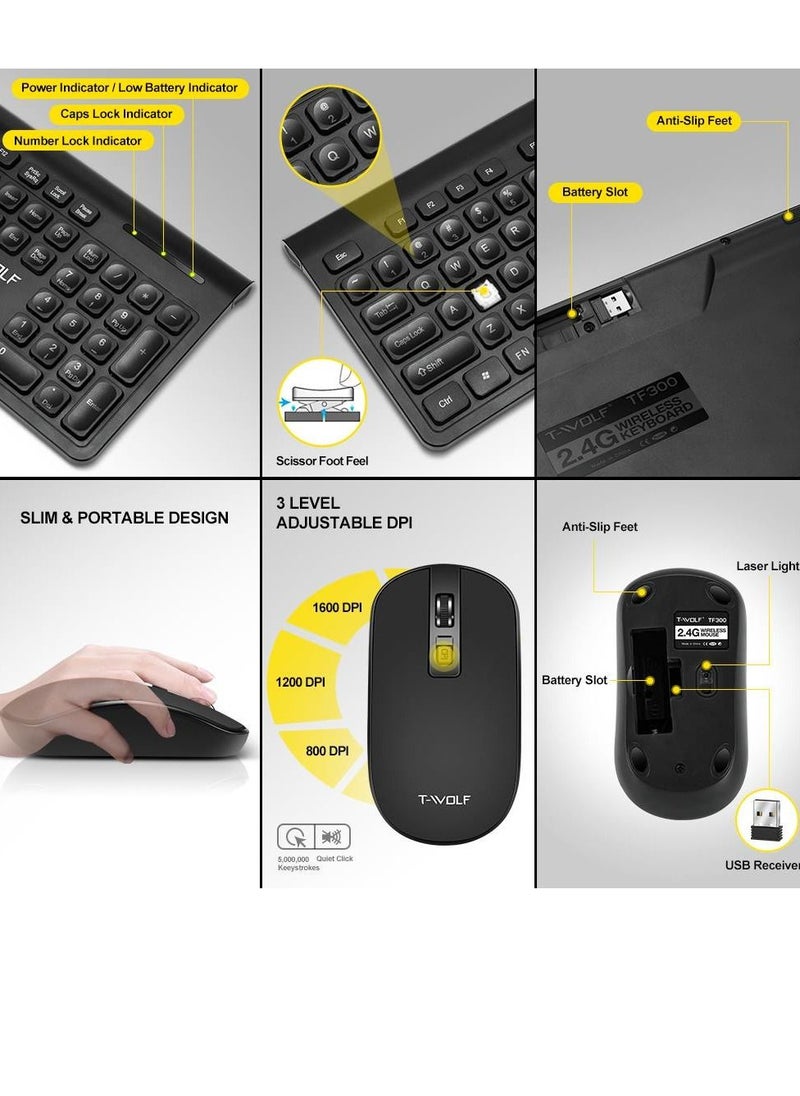 T-WOLF - Wireless Silent Keyboard and Mouse Combo Portable Multimedia set For Macbook PC Gamer Computer Laptop Office - Image 1