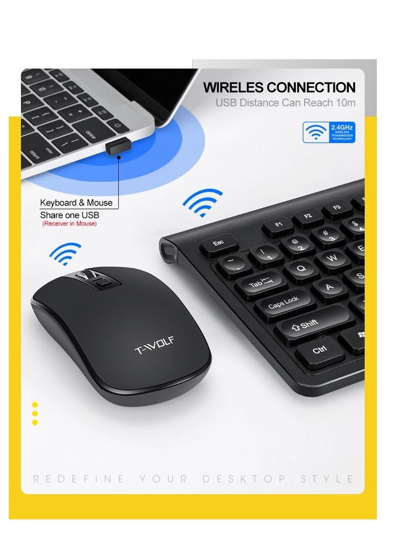 T-WOLF - Wireless Silent Keyboard and Mouse Combo Portable Multimedia set For Macbook PC Gamer Computer Laptop Office - Image 1