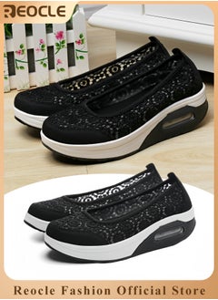 REOCLE Women's Platform Shoes with Hollow Design Non-Slip Shoes Comfortable Walking Shoes Fashion Casual Slip-on Shoes Lightweight Breathable Shoes  - Image 1