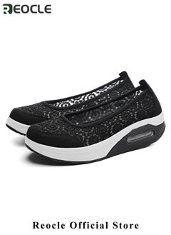 REOCLE Women's Platform Shoes with Hollow Design Non-Slip Shoes Comfortable Walking Shoes Fashion Casual Slip-on Shoes Lightweight Breathable Shoes  - Image 2