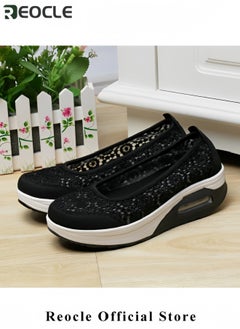 REOCLE Women's Platform Shoes with Hollow Design Non-Slip Shoes Comfortable Walking Shoes Fashion Casual Slip-on Shoes Lightweight Breathable Shoes  - Image 3