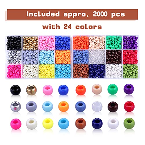 Greentime Pony Beads Bracelets Making Kit, 9mm Pony Beads Rainbow Opaque Beads Small Loose Spacer Beads for Friendship Bracelet Necklace Making Crafts (2000PCS 24colors) - Image 2