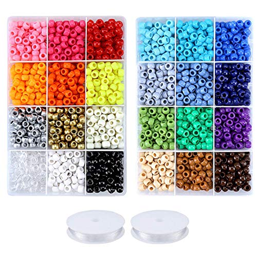 Greentime Pony Beads Bracelets Making Kit, 9mm Pony Beads Rainbow Opaque Beads Small Loose Spacer Beads for Friendship Bracelet Necklace Making Crafts (2000PCS 24colors) - Image 1