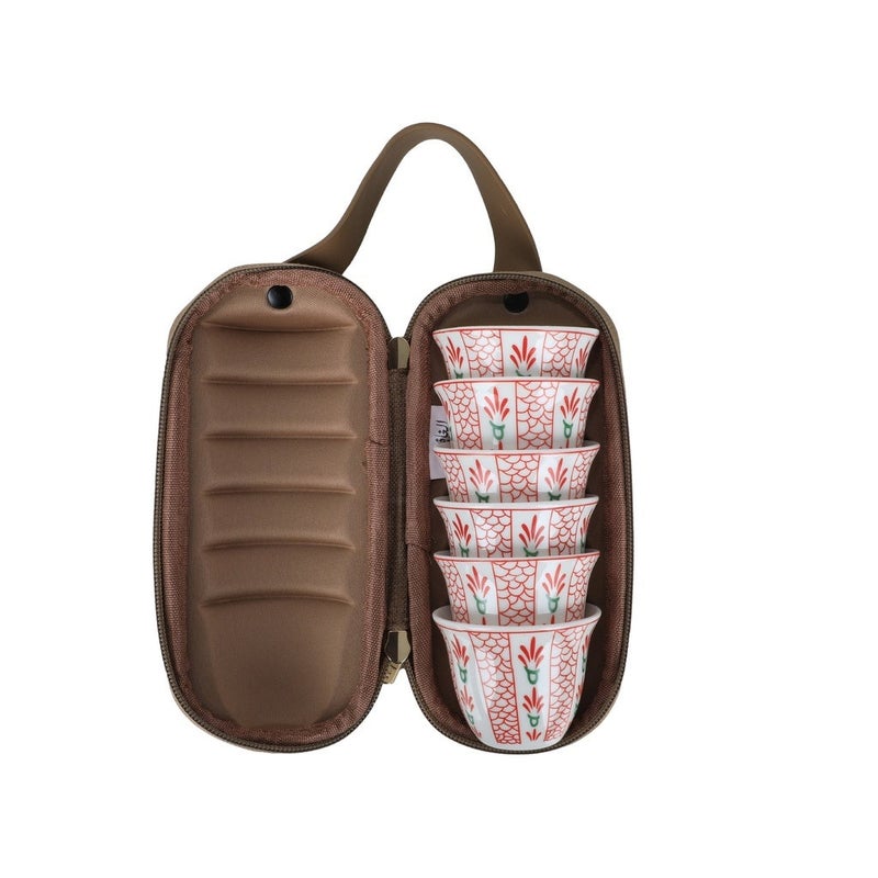 ALGHAFA Set of 6 Coffee Cups (80 ml) with Red Rose Pattern - Portable with Wooden Color Bag - Image 2