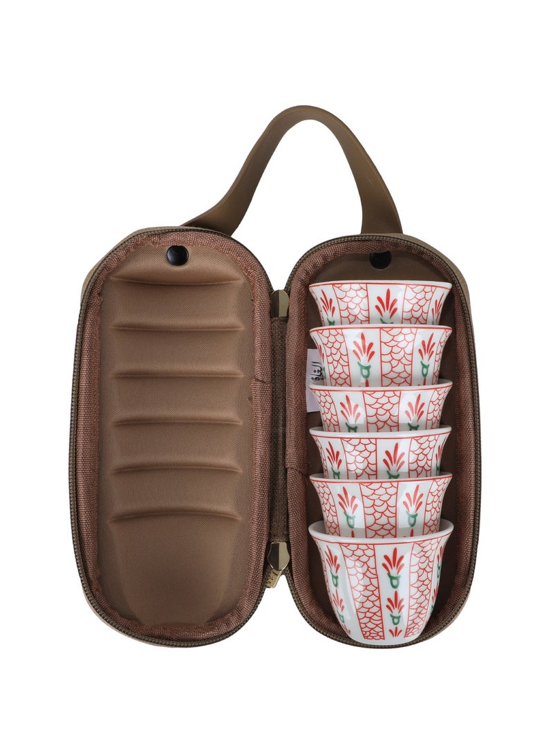 ALGHAFA Set of 6 Coffee Cups (80 ml) with Red Rose Pattern - Portable with Wooden Color Bag - Image 1