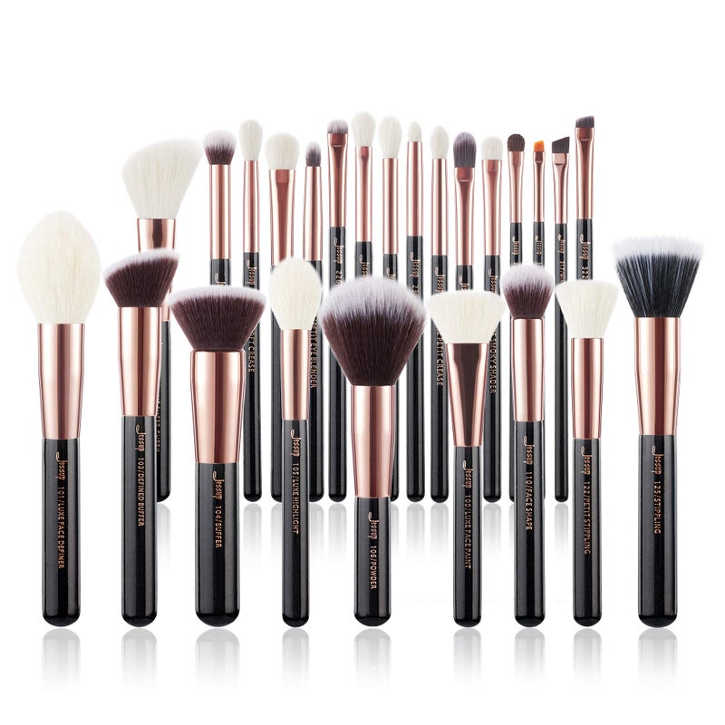 Jessup Brand 25pcs Professional Makeup Brush Set Beauty Cosmetic Foundation Powder Blusher Eyeshadow Blending NaturalSynthetic Hair Brushes Set BlackRose Gold
