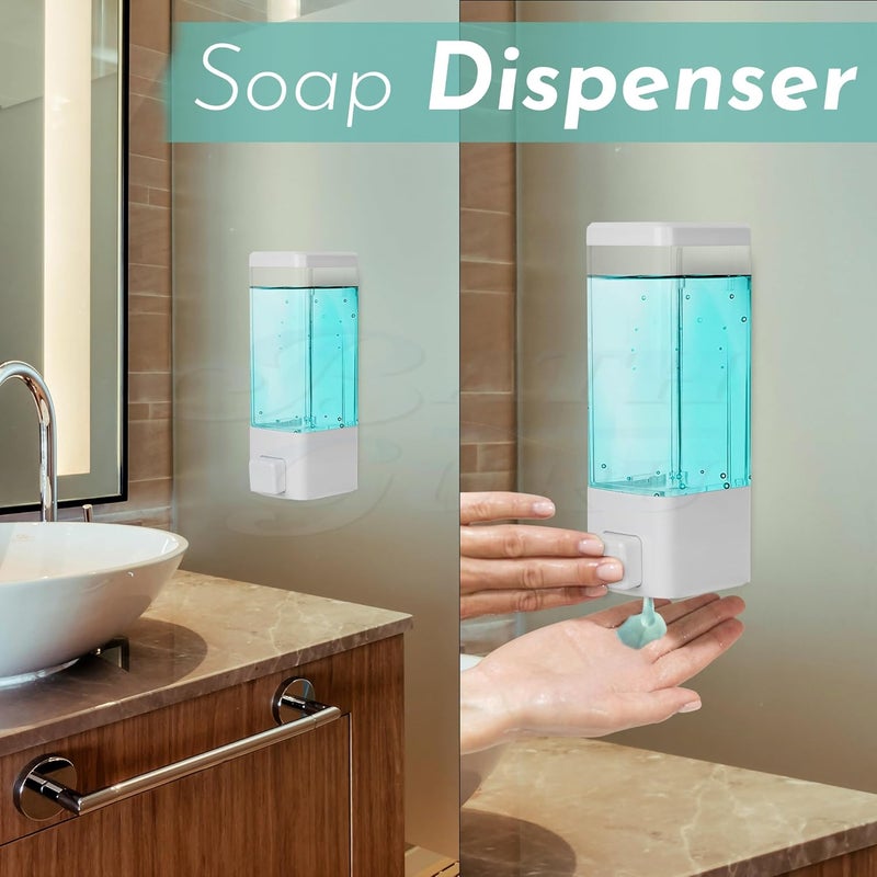 BATH GURU ABS Plastic Wall Mounted Liquid Soap Dispenser for Wash Basin Bathroom Kitchen (350 Ml, White) - Image 3