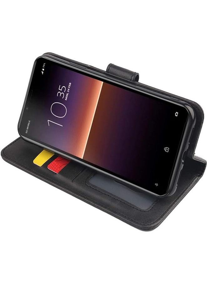 Generic Calfskin Leather Texture Card Wallet Phone Case Cover for Sony Xperia 10 II (Black)  - Image 4