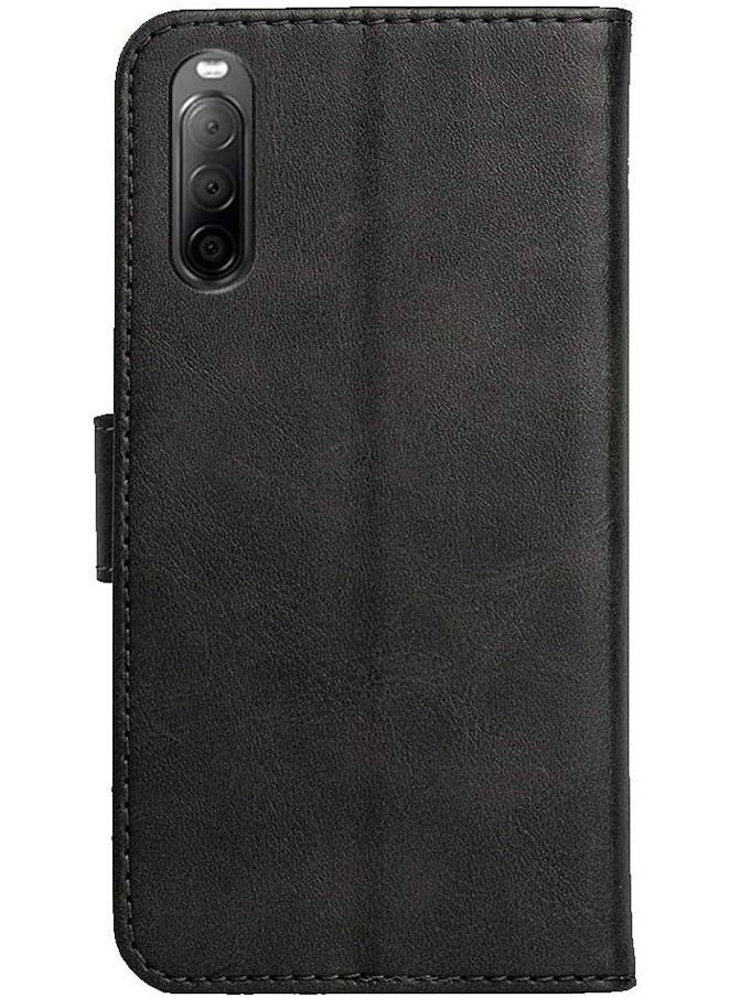 Generic Calfskin Leather Texture Card Wallet Phone Case Cover for Sony Xperia 10 II (Black)  - Image 2