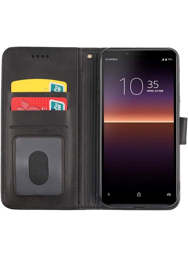 Calfskin Leather Texture Card Wallet Phone Case Cover for Sony Xperia 10 II (Black)