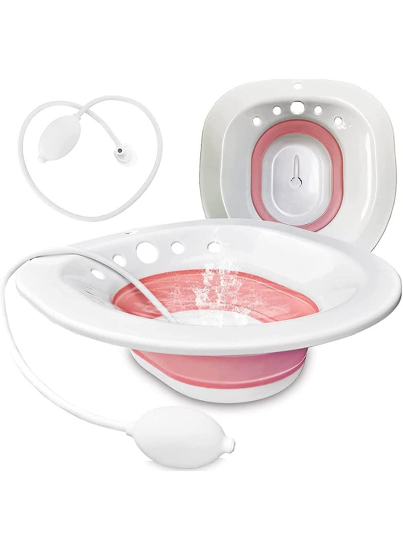 Sitz Bath for Toilet Seat, Folding Sitz Bath Tub for Pregnant Women, Yoni Steam Seat with Irrigator, For Postpartum Care, Hemorrhoid Treatment, Soothing and Relieving Inflammation (Pink) - Image 1