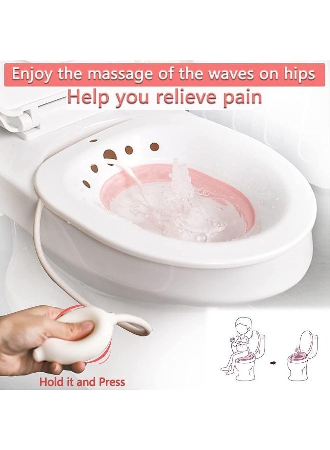Sitz Bath for Toilet Seat, Folding Sitz Bath Tub for Pregnant Women, Yoni Steam Seat with Irrigator, For Postpartum Care, Hemorrhoid Treatment, Soothing and Relieving Inflammation (Pink) - Image 3