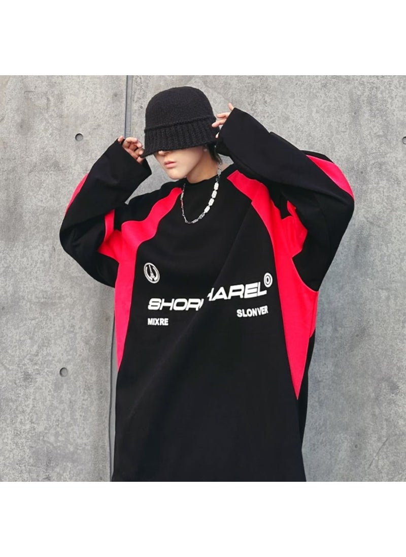 Generic - 2023 Retro Racing Sweatshirt Mens Long Sleeve Hockey Black and Red - Image 1